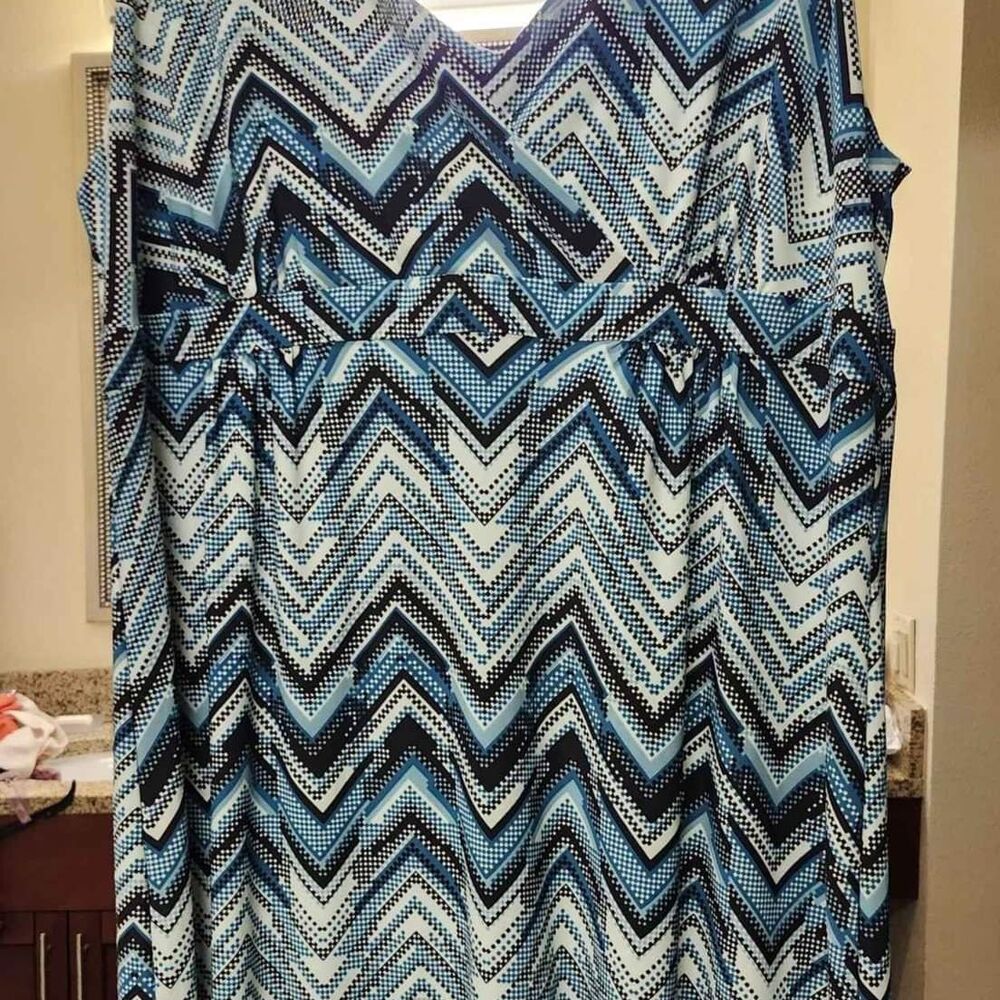 Spago Women's Graphic Print V Neck High Waist Plus Knit Dress 20W